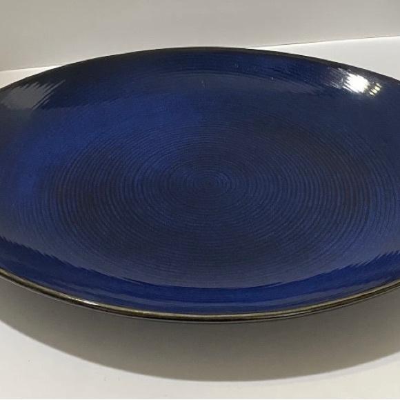Large 16" Oval Cobalt Blue Thomas O'Brien Stoneware Platter With Circle Texture - Picture 2 of 5